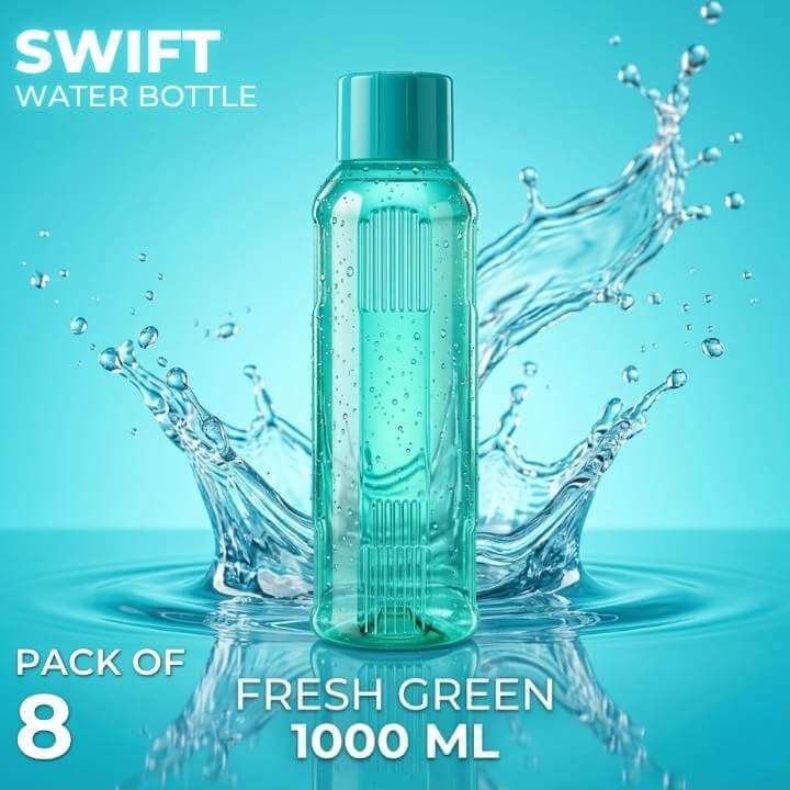 SWIFT 1 Liter Leakproof Water Bottles - BPA Free PET Plastic | Refrigerator-Friendly | 1000 ML Bottle Set / Bundle Offer