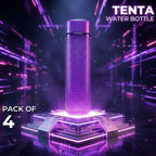 Tenta water bottle with a futuristic design on a dark background