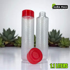 Two clear plastic bottles with red caps on a white surface with succulents in the background, branded with 'Aaba Mall'.