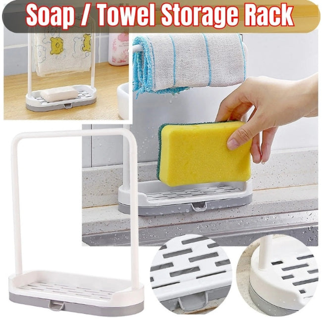 Kitchen towel and cleaning cloth rack over sink