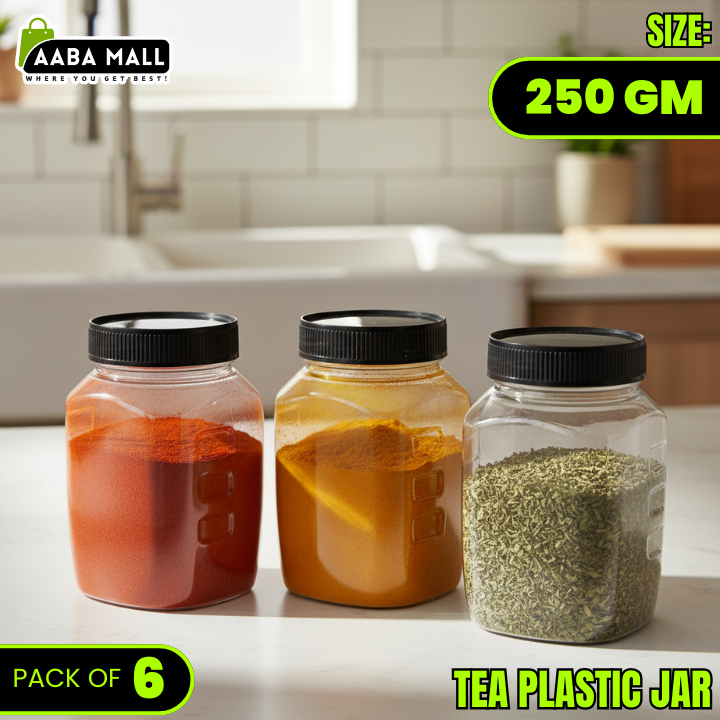 tea jar, 250gm jar, plastic container, airtight jar, food storage jar, kitchen organizer, BPA free jar, transparent jar, spice jar