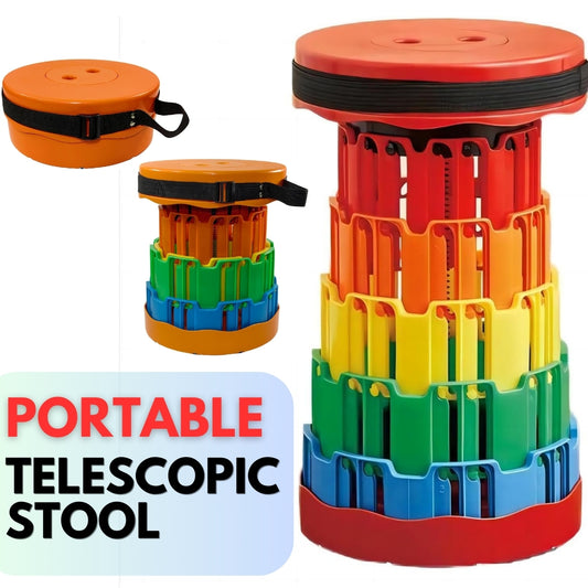Telescopic Stool, Orange Portable Folding Stool, Adjustable Camping Stool, Barbecue Stool, Fishing Stool