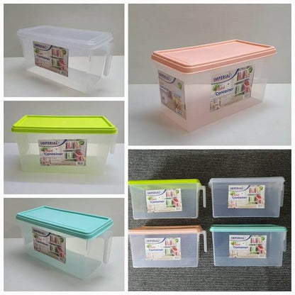 Collage of various plastic containers with different colored lids on a white background.