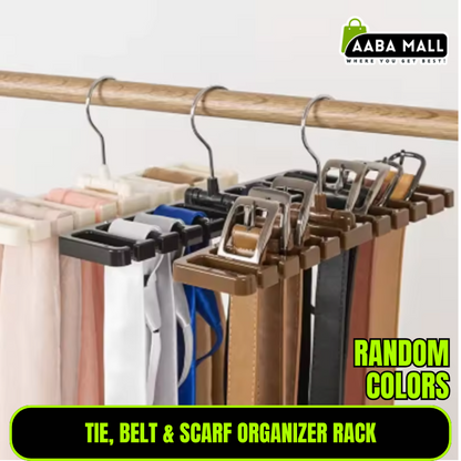 Tie, Belt & Scarf Organizer Rack – Closet Wardrobe Space Saver Hanger with Metal Hook | Multi-Purpose Belt Holder & Tie Hanger