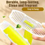 Two plastic containers with a green substance, held by a hand against a beige background.