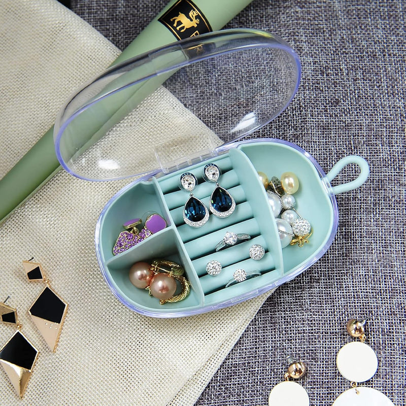 Portable Transparent Travel Jewelry Organizer Box - With 2 Hair Ties Mini Travel Size Jewelry Storage Case - AABA MALL