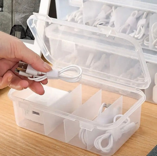 Transparent 4-Compartment Storage Box Accessories Organizer Box Clear Storage Case - AABA MALL