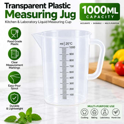 Transparent Plastic Measuring Jugs Set – Kitchen & Laboratory Liquid Measuring Cups (250ml, 1000ml, 2000ml & 5000ml Capacity)