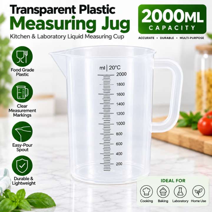 Transparent Plastic Measuring Jugs Set – Kitchen & Laboratory Liquid Measuring Cups (250ml, 1000ml, 2000ml & 5000ml Capacity)