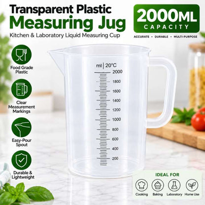 Transparent Plastic Measuring Jugs Set – Kitchen & Laboratory Liquid Measuring Cups (250ml, 1000ml, 2000ml & 5000ml Capacity)