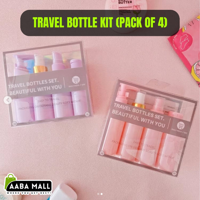 Pack of 4 silicone refillable travel bottles, TSA-approved leakproof dispenser set for shampoo and lotion