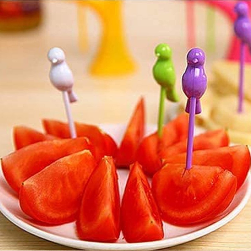birds on tree shaped fruit fork set 6pcs