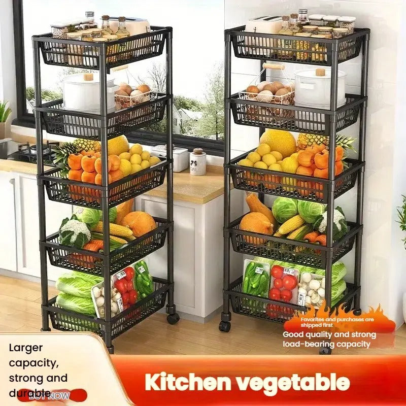 kitchen storage rack, rolling kitchen cart, vegetable basket rack, fruit and vegetable organizer, pantry storage cart, multi tier rack, mobile kitchen shelf, kitchen organizer stand