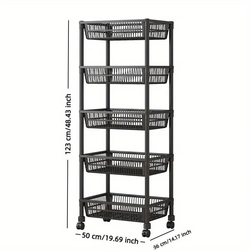 kitchen storage rack, rolling kitchen cart, vegetable basket rack, fruit and vegetable organizer, pantry storage cart, multi tier rack, mobile kitchen shelf, kitchen organizer stand
