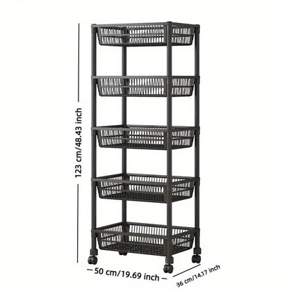 kitchen storage rack, rolling kitchen cart, vegetable basket rack, fruit and vegetable organizer, pantry storage cart, multi tier rack, mobile kitchen shelf, kitchen organizer stand