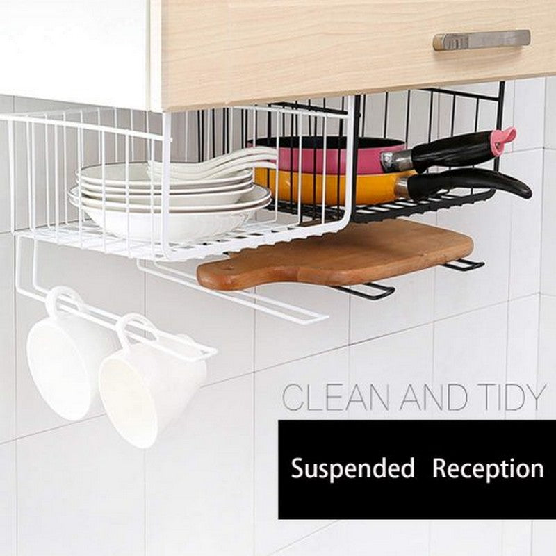 Under-Shelf Storage Wire Basket ? Hanging Shelf Organizer for Kitchen, Pantry, Desk & Cupboards