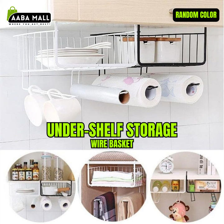 Under-Shelf Storage Wire Basket ? Hanging Shelf Organizer for Kitchen, Pantry, Desk & Cupboards