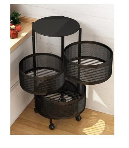 3 Layer Metal Wire Mesh Fruit & Vegetable Storage Rotating Trolley - AABA MALL