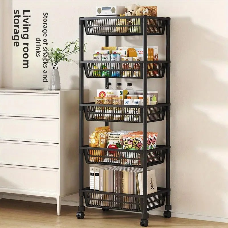 kitchen storage rack, rolling kitchen cart, vegetable basket rack, fruit and vegetable organizer, pantry storage cart, multi tier rack, mobile kitchen shelf, kitchen organizer stand