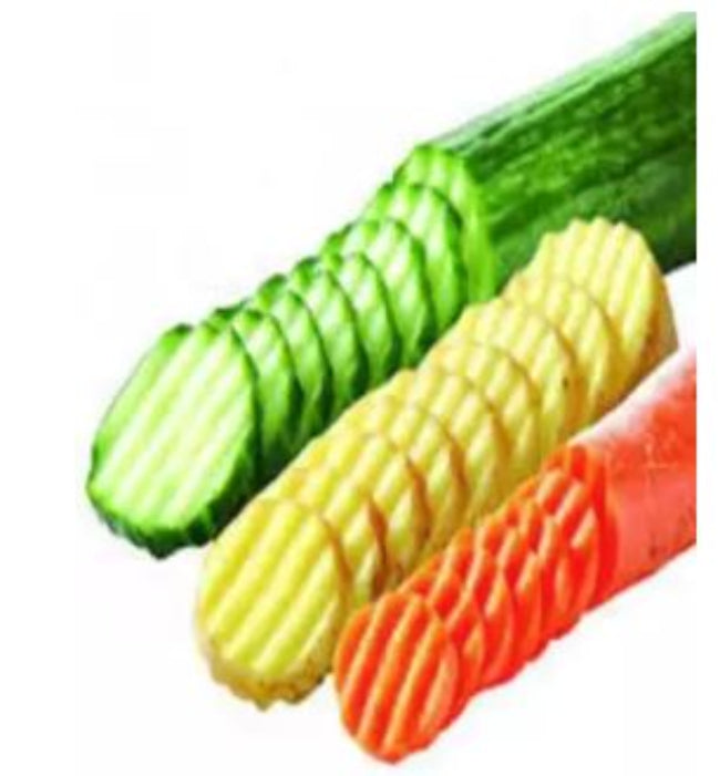 Crinkle cut wavy blade cutter, stainless steel kitchen tool for making French fry potatoes, chips, and decorative vegetable slices