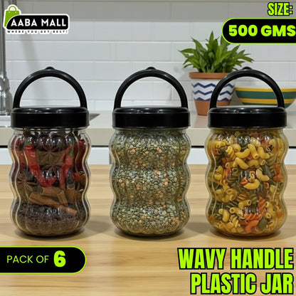 Wavy Handle Premium Plastic Kitchen Storage Jar Set – 1KG, 500GM, 250GM Airtight Food Storage Containers (Made in Pakistan)