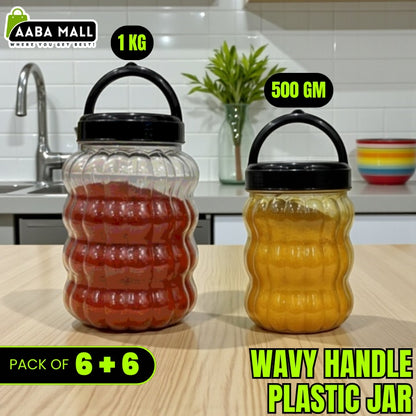 Wavy Handle Premium Plastic Kitchen Storage Jar Set – 1KG, 500GM, 250GM Airtight Food Storage Containers (Made in Pakistan)