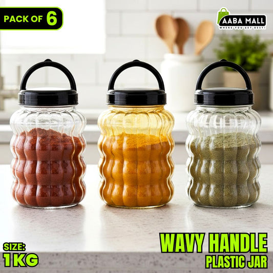 Wavy handle 1kg plastic jar airtight container