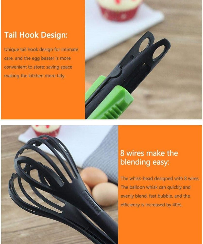 Multi-Functional Nylon Food Clip Whisk Balloon Whisker Egg Beater Dual Purpose Manual Blender Mixer Baking Tool Holding Mixing Clamping Egg picker for Kitchen - AABA MALL