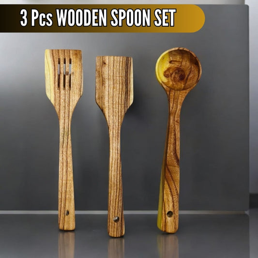 3 Pcs Set Wooden Spoons For Cooking Utensils Essentials For Kitchen Wood Spatula Spoon