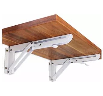 Wall Mounted Folding Wooden Shelf Rack Board Heavy Duty Brackets Cold Roll Steel in White Baking Finish - AABA MALL