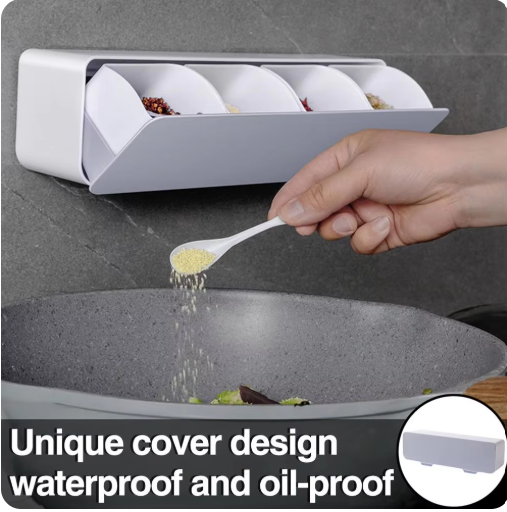 Condiment Box Kitchen Utensils One Multi Grid Spice Jar Combination 4 Grid Wall Mounted Salt Sugar MSG Storage Seasoning Box - AABA MALL