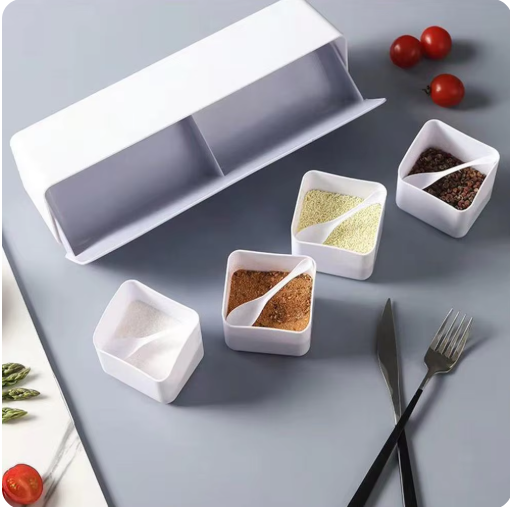 Condiment Box Kitchen Utensils One Multi Grid Spice Jar Combination 4 Grid Wall Mounted Salt Sugar MSG Storage Seasoning Box - AABA MALL