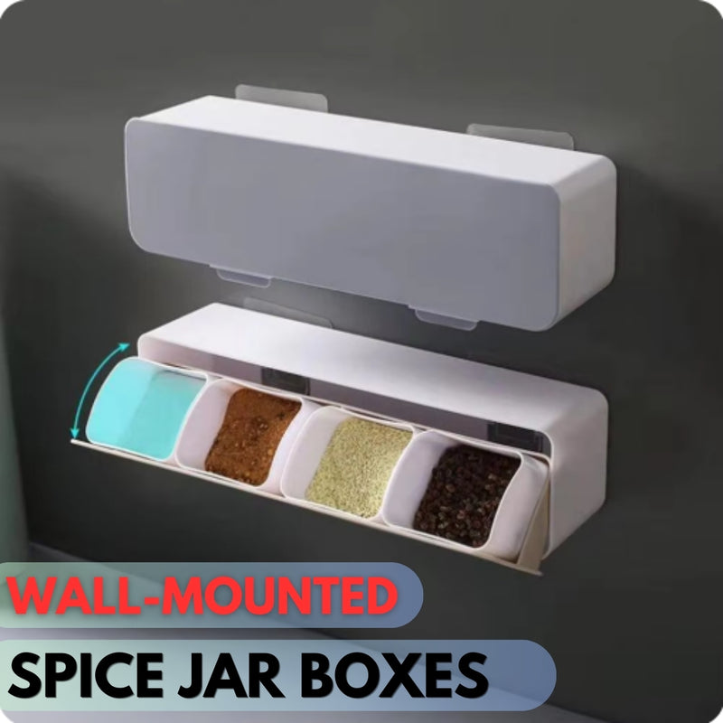 Condiment Box Kitchen Utensils One Multi Grid Spice Jar Combination 4 Grid Wall Mounted Salt Sugar MSG Storage Seasoning Box - AABA MALL
