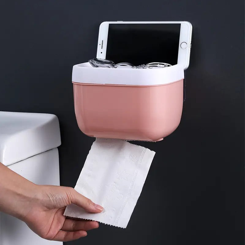 No-drill adhesive toilet paper dispenser bathroom