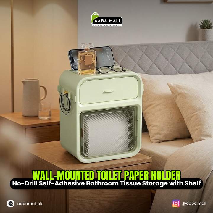 Wall-Mounted Toilet Paper Holder ? Self-Adhesive Bathroom Tissue Storage with Shelf
