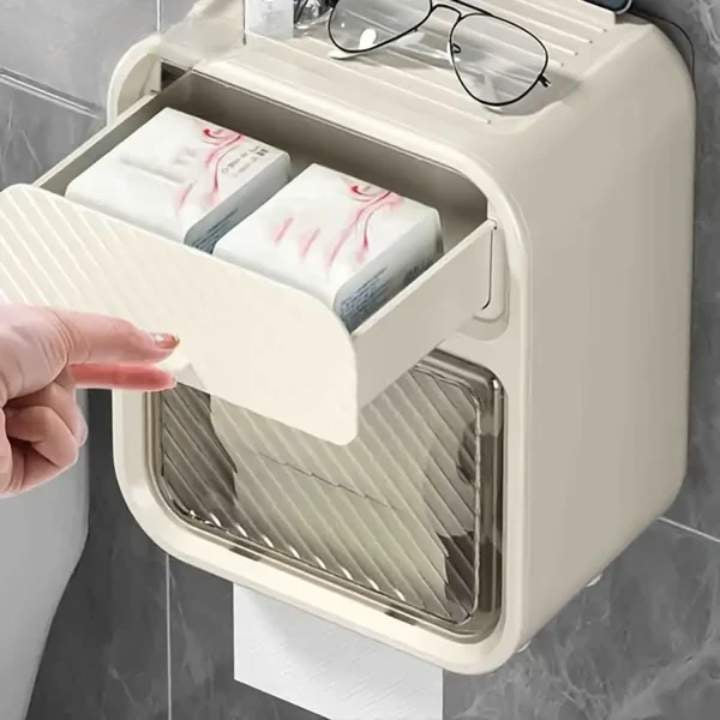 Wall-Mounted Toilet Paper Holder ? Self-Adhesive Bathroom Tissue Storage with Shelf