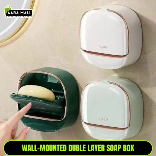 wall mounted soap holder, covered soap case, no drill soap holder, bathroom soap box, kitchen soap holder, splash proof soap dish, double layer soap box, adhesive soap holder