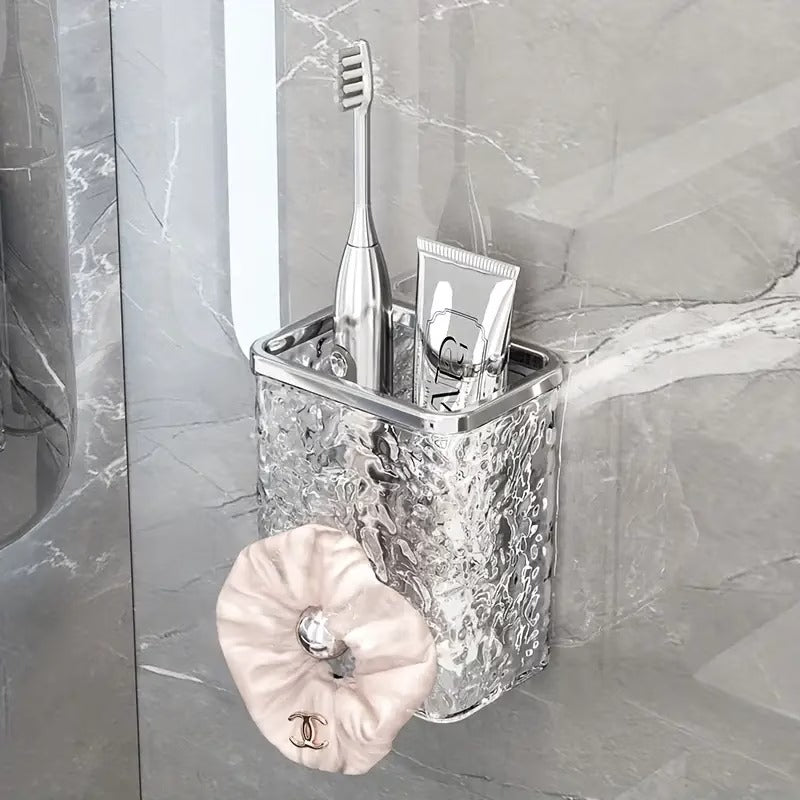 Wall-Mounted Bathroom Storage Box Water Ripple Design Multi-Compartment Organizer