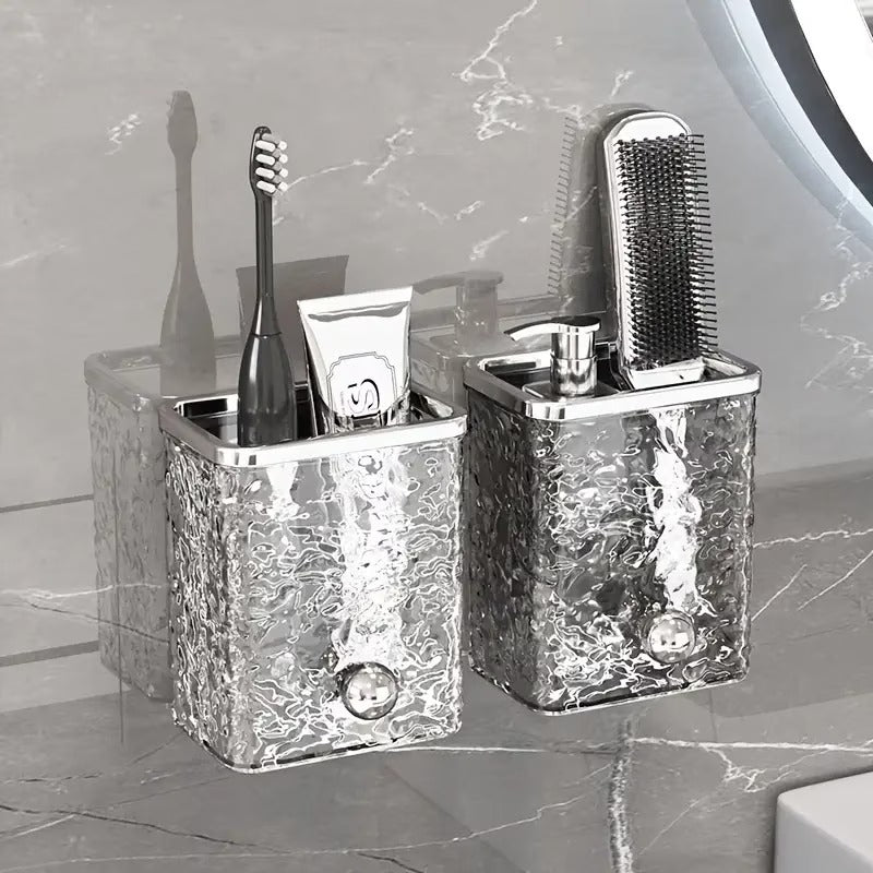 Wall-Mounted Bathroom Storage Box Water Ripple Design Multi-Compartment Organizer