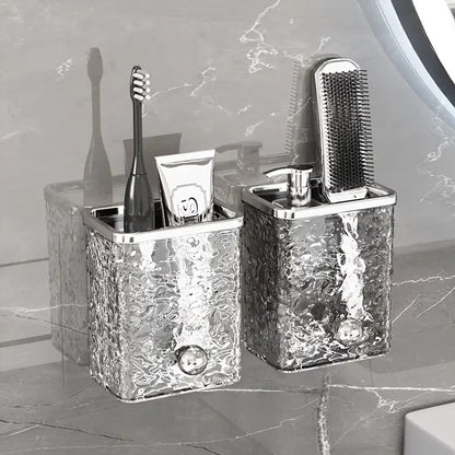 Wall-Mounted Bathroom Storage Box Water Ripple Design Multi-Compartment Organizer