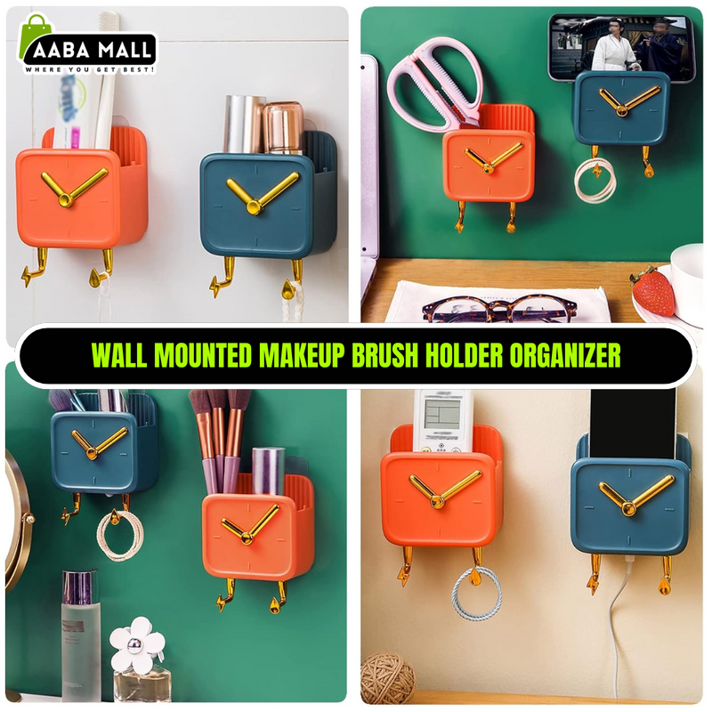Cute Clock-Style Mobile / Remote Holder Storage Box for Brushes, Combs, Pens & Pencils - AABA MALL