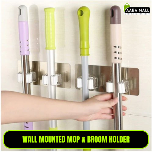 wall mounted mop holder, broom holder, cleaning tool organizer, kitchen storage rack, wall hanger, mop rack, cleaning tools, broom organizer, storage hanger
