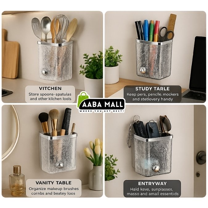 Wall-mounted bathroom storage box with water ripple design, featuring AABA MALL branding.
