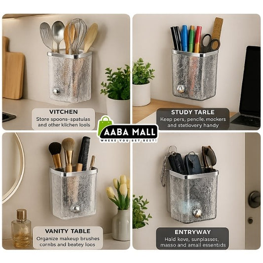 Wall-mounted bathroom storage box with water ripple design, featuring AABA MALL branding.