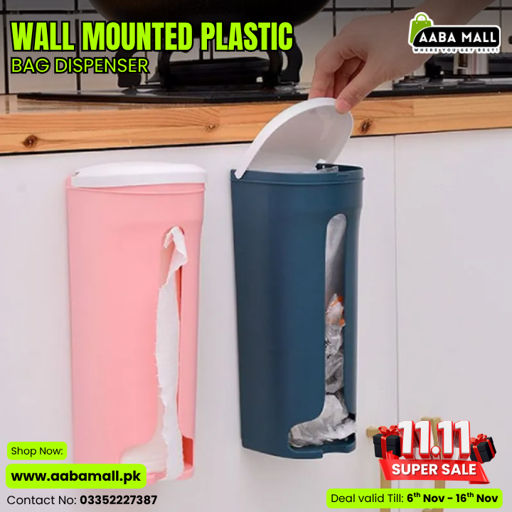 Wall-mounted plastic bag dispenser for kitchen storage