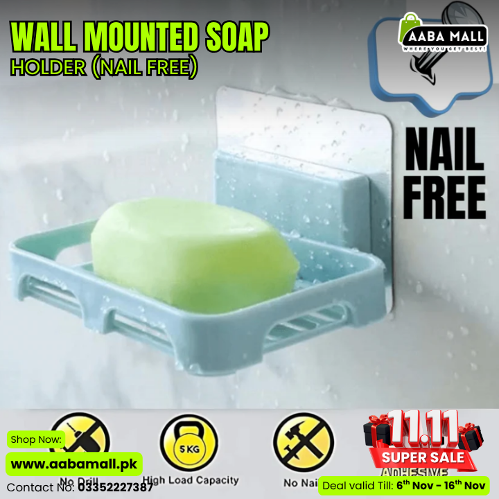 Wall mounted soap holder attached to bathroom tiles