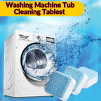 Washing machine tub cleaning tablets with a washing machine in the background