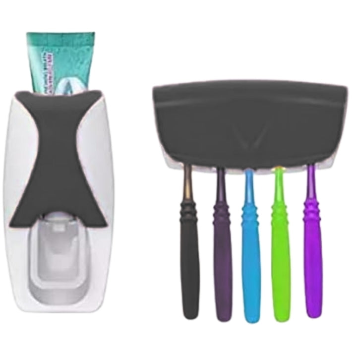Automatic Toothpaste Dispenser With Toothbrush Holder Organizer Set | Wall Mounted Bathroom Storage | Hygienic & Space-Saving Toothbrush Stand