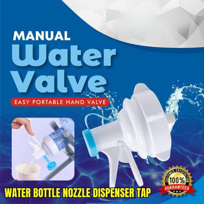 Manual water valve with water splashing on a blue background