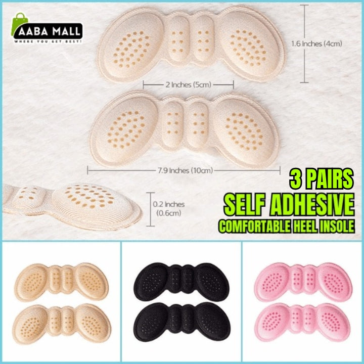 3 Pairs Self-Adhesive Heel Insoles Anti-Slip Foam Cushion for Heel Pain Relief & Blister Protection
